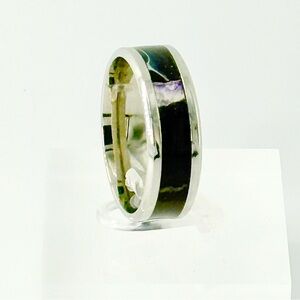 Stylish Silver Ring with Black Inlay size 12 #002